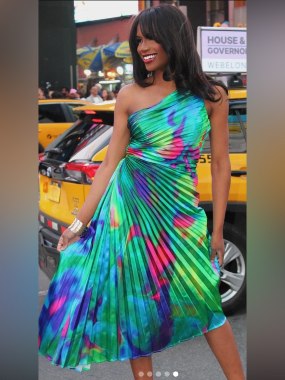 NWT AKIRA Vibrant Multicolor One-Shoulder Dress